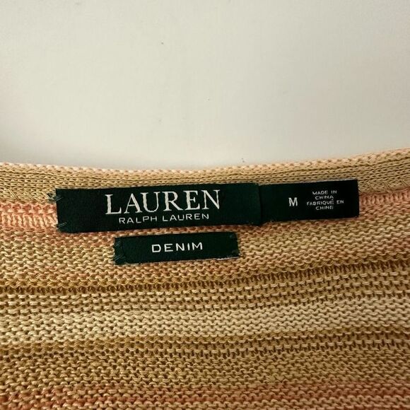 Lauren Ralph Lauren Striped Orange Linen Cotton Knit Tunic Sweater 3/4 sleeve M - Picture 6 of 9